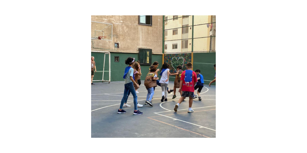 children playing football